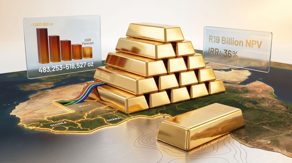Sibanye-Stillwater Africa gold acquisitions map and bars
