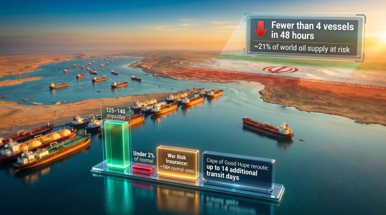 Strait of Hormuz tanker traffic near standstill infographic