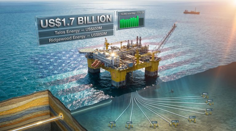 Shell Na Kika and Coulomb sale to Talos Energy and Ridgewood Energy offshore platform graphic