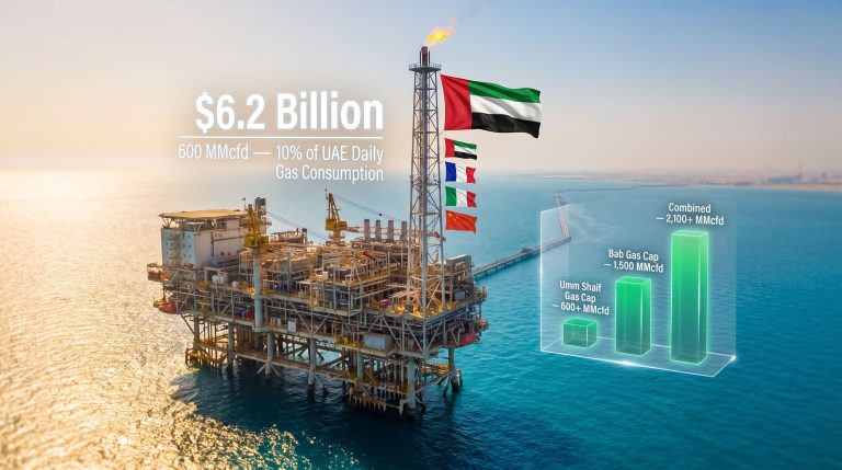 ADNOC Umm Shaif gas cap development platform infographic
