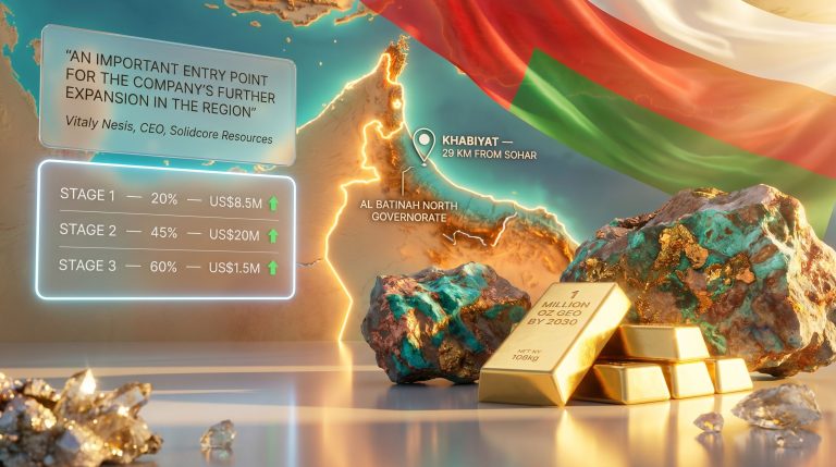 Solidcore Oman exploration venture map and gold ore
