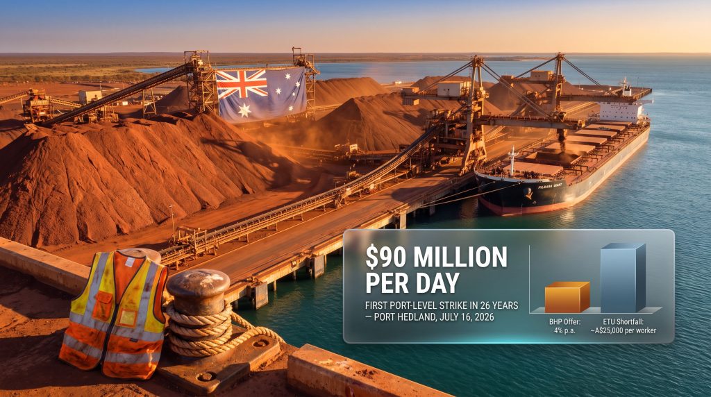 BHP Port Hedland union talks strike impact graphic