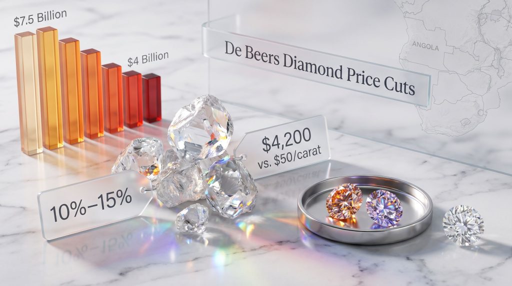 De Beers diamond price cuts infographic