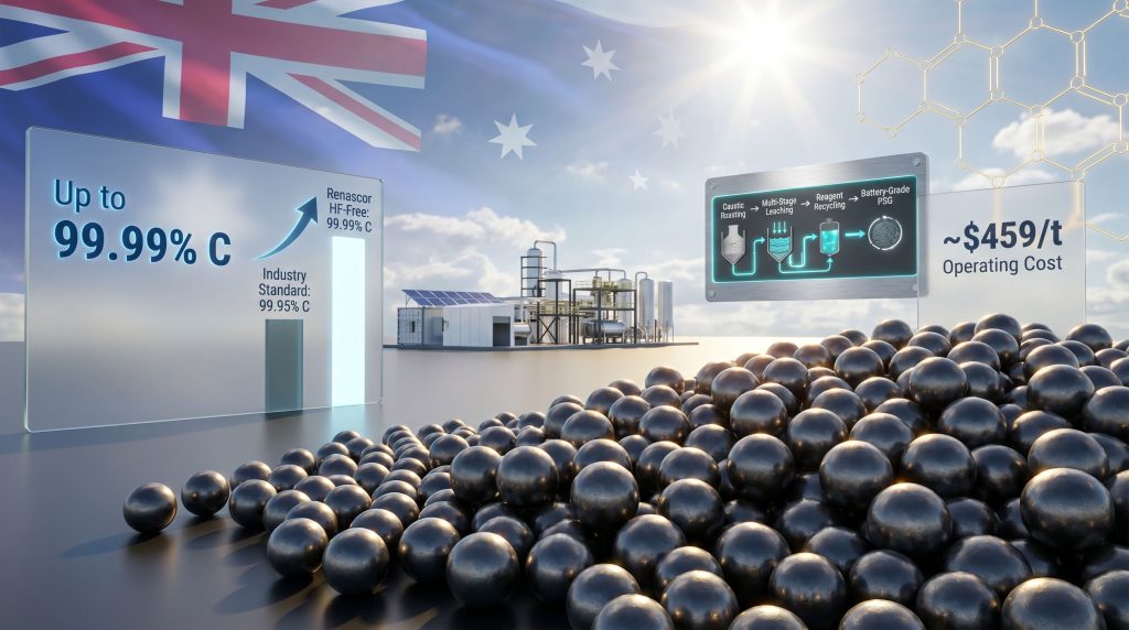Renascor hydrofluoric acid-free graphite purification process infographic
