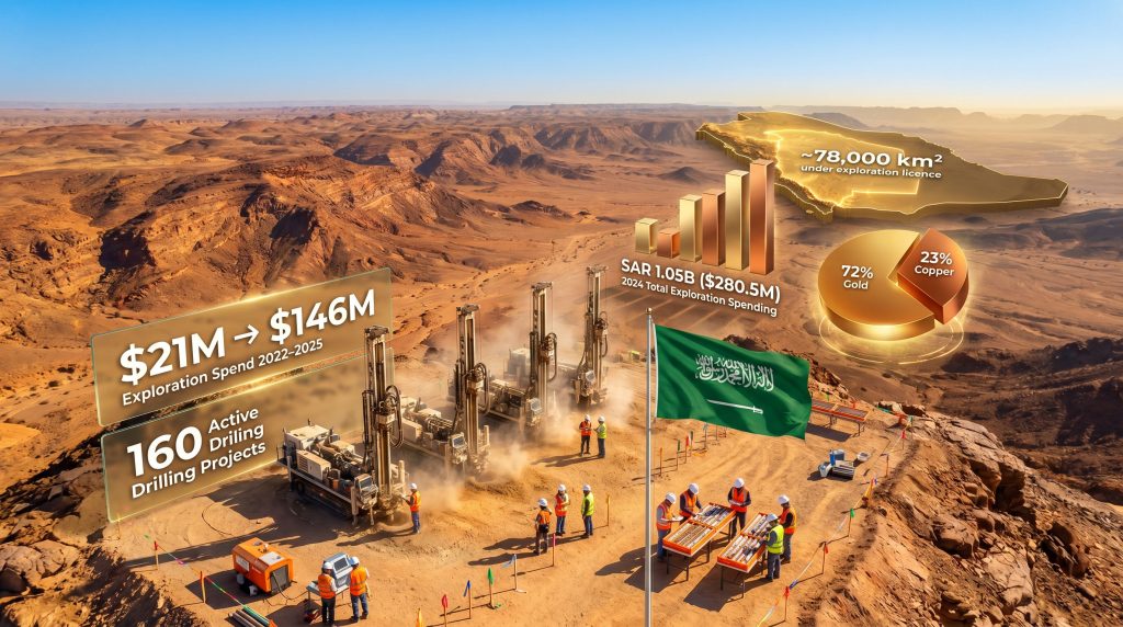 Saudi Arabia mining exploration investment infographic scene