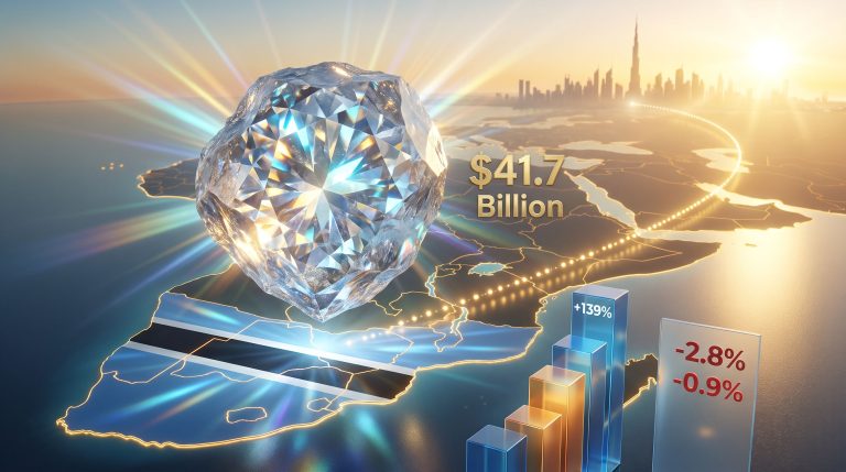 Botswana diamond sales route in Dubai map illustration