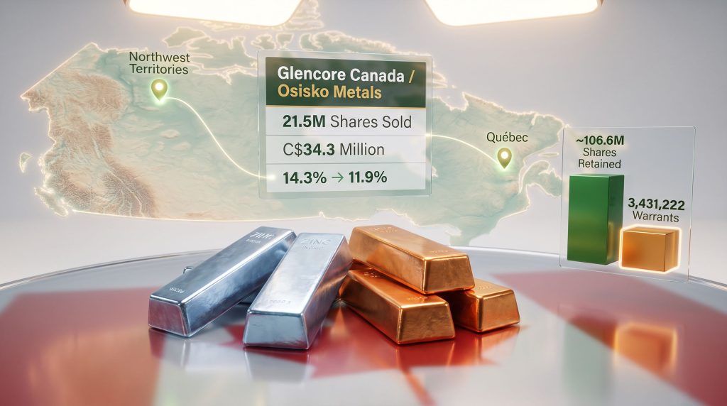 Glencore Canada Cuts Osisko Stake to 11.9%