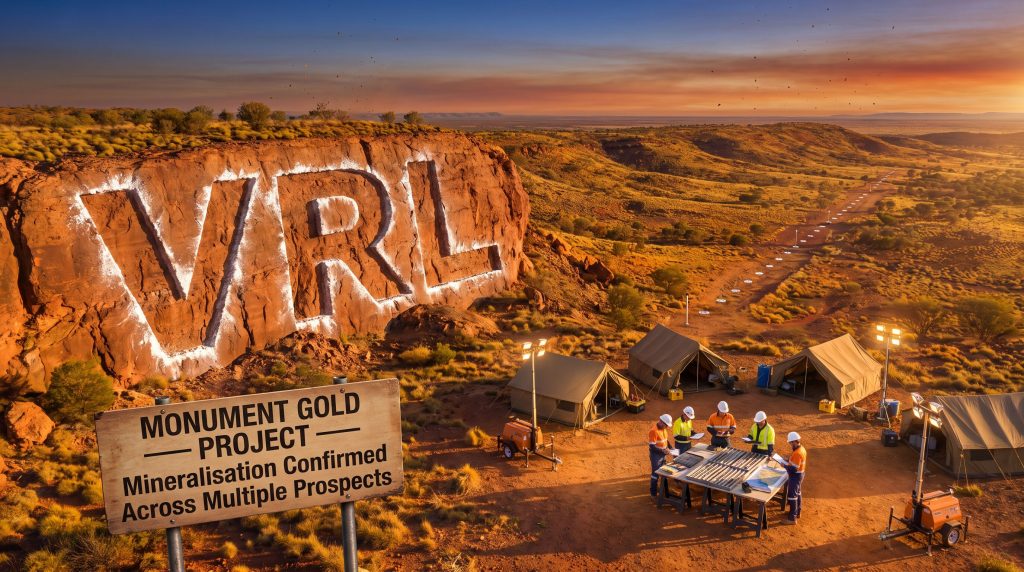 Verity Resources Ltd-VRL-Monument Gold Project exploration camp at sunset
