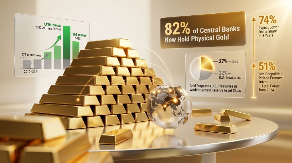 central banks swapping dollars for gold infographic