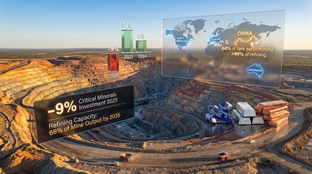 IEA critical minerals investment falls 9% infographic