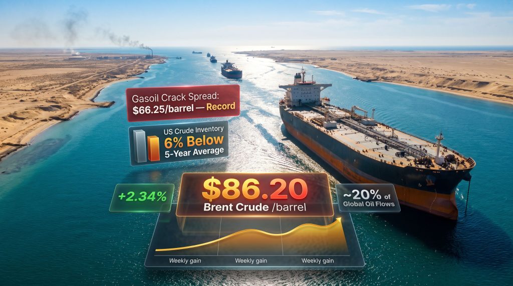 Brent oil price Middle East supply risks tanker route