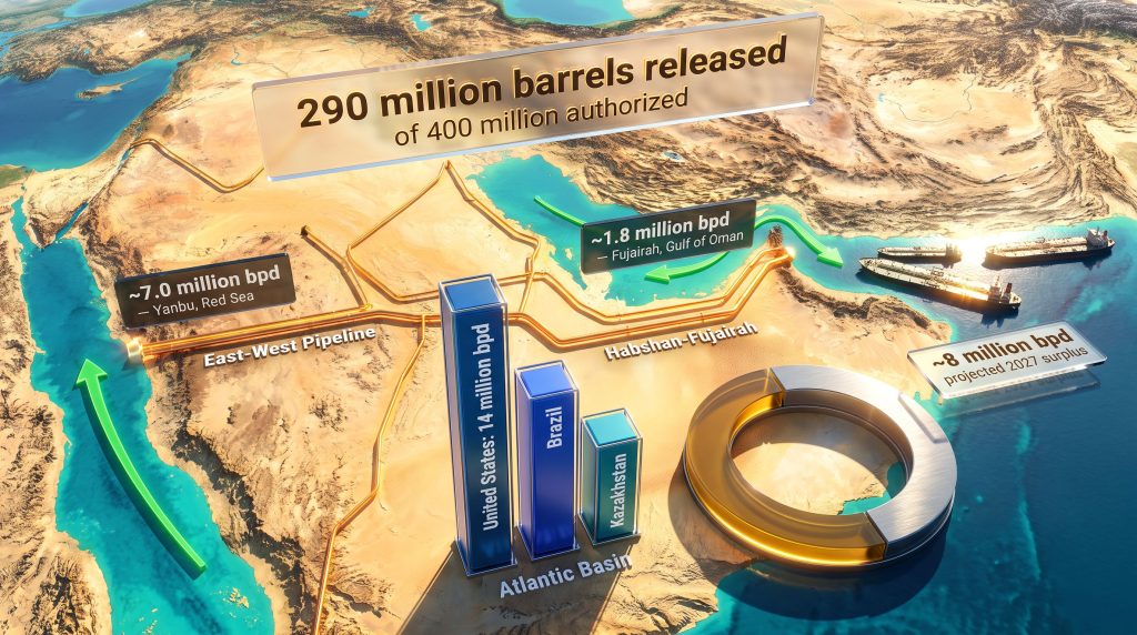 IEA alternative oil supplies support markets despite Strait of Hormuz escalation map