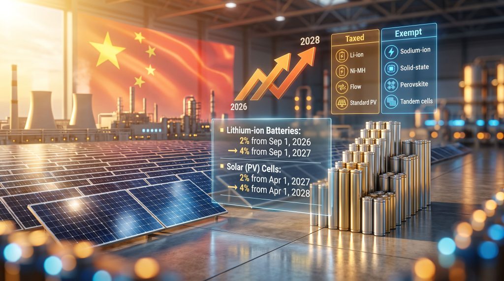 China battery and solar consumption taxes infographic