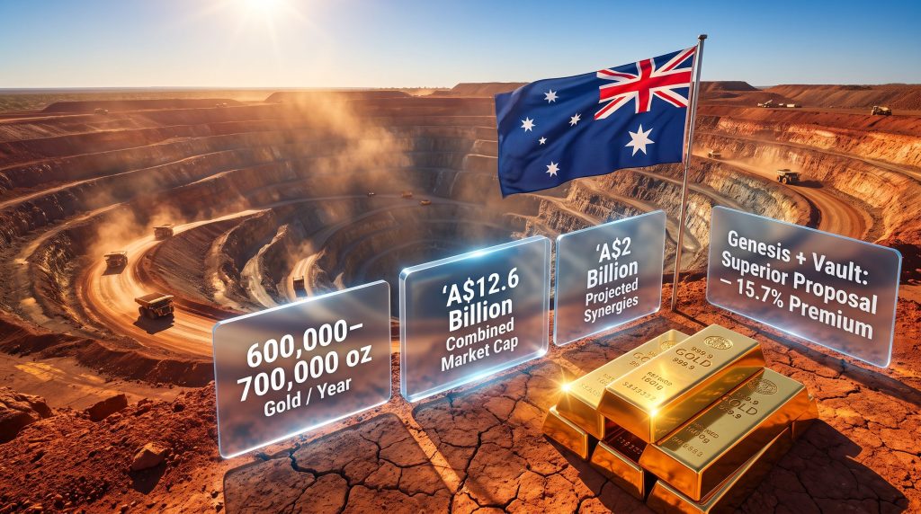 Genesis Vault merger Australian gold mine infographic