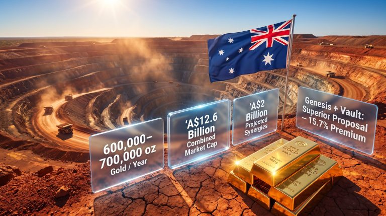Genesis Vault merger Australian gold mine infographic