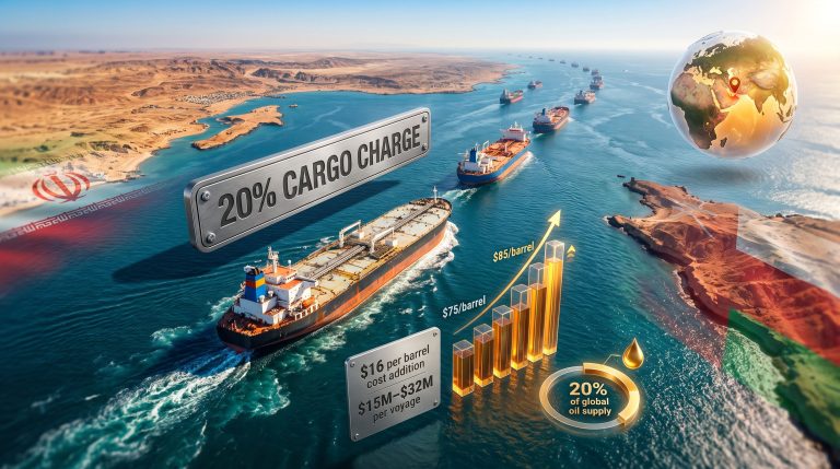 Trump 20 per cent charge on Strait of Hormuz cargo graphic
