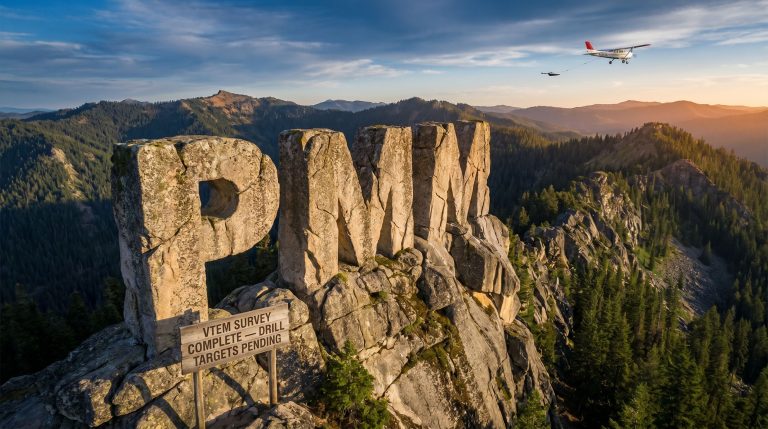 Pioneer Minerals Ltd-PMM-PMA mountain survey with aircraft overhead