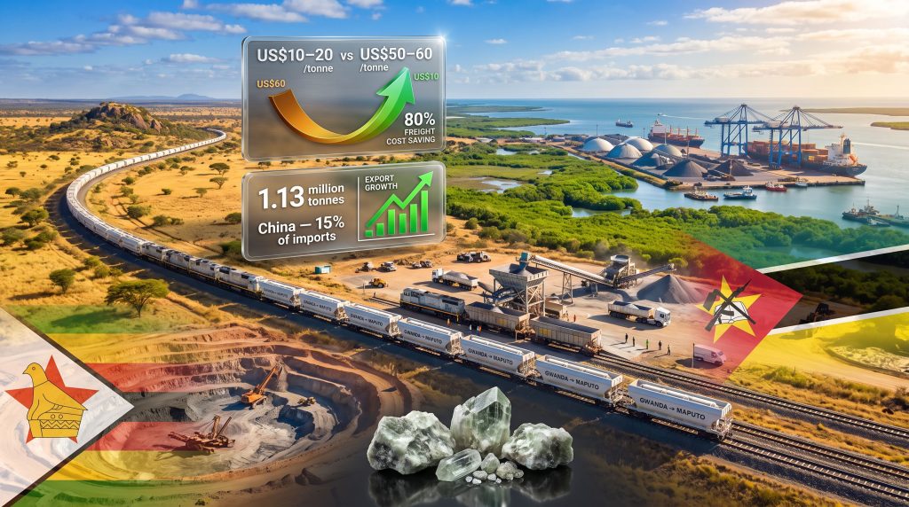 Zimbabwe lithium export rail to Maputo port infographic