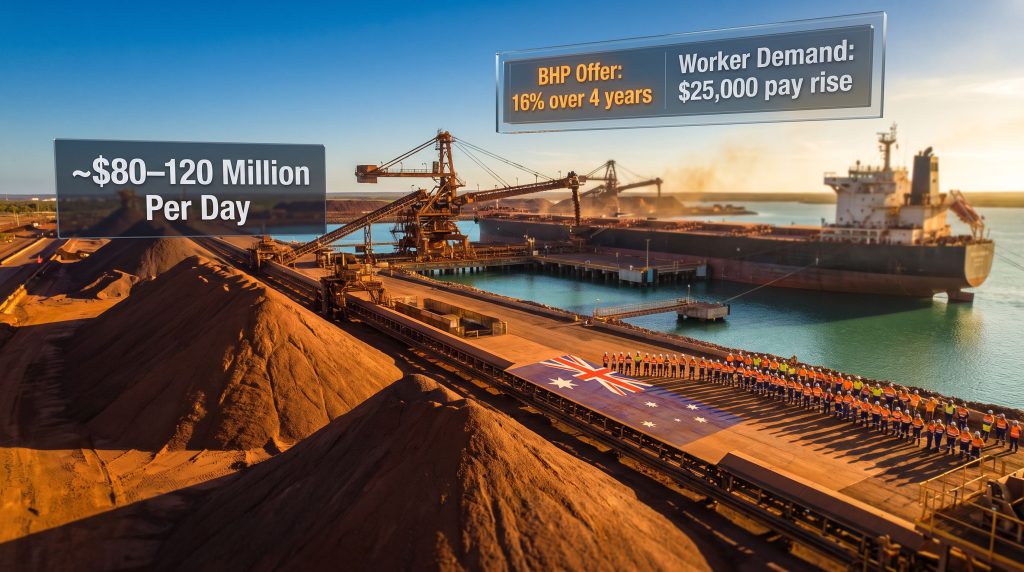 BHP Port Hedland strike pay dispute scene