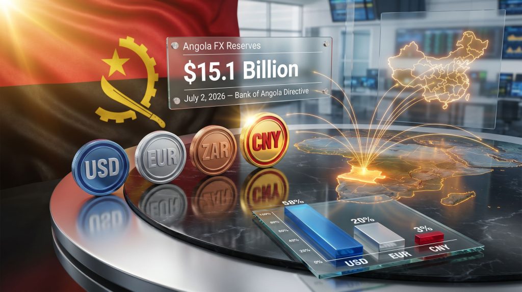 Angola yuan reserve requirements infographic with FX reserves