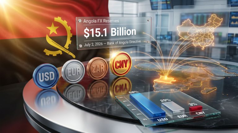 Angola yuan reserve requirements infographic with FX reserves