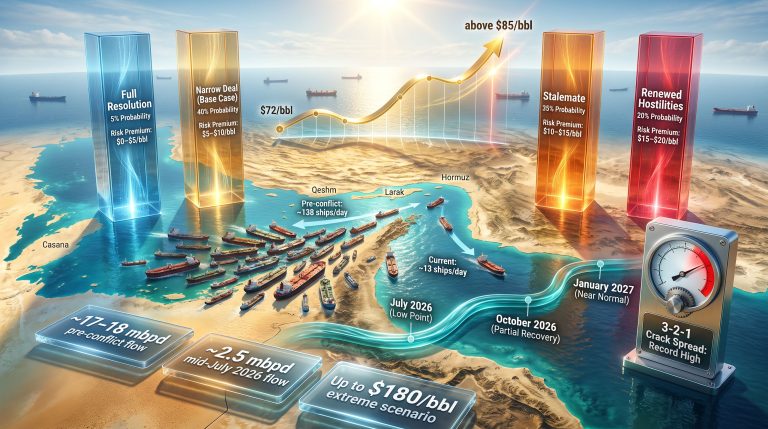 Rystad U.S.-Iran oil scenarios infographic map