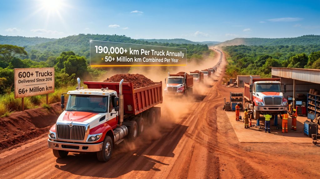 UMS and Renault Trucks Guinea bauxite partnership trucks hauling ore
