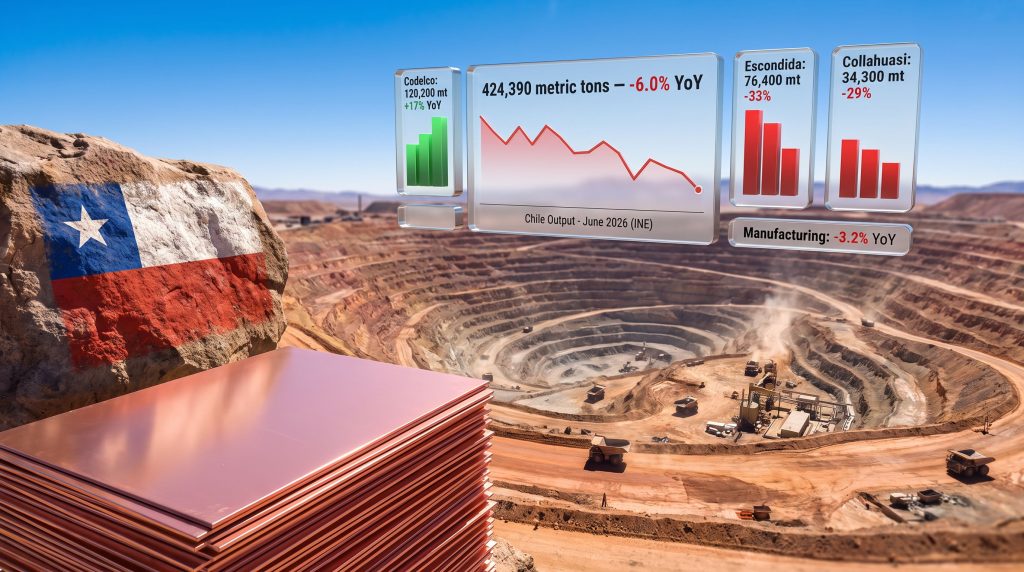 Chile Copper Output Rises 5.1% in June 2026
