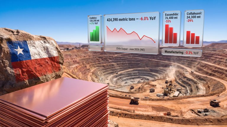 Chile Copper Output Rises 5.1% in June 2026