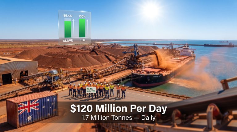 BHP workers strike in Port Hedland port scene