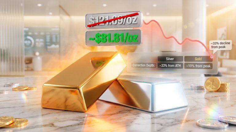 silver and gold on a fire sale chart