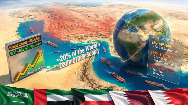 oil prices and U.S.-Iran strikes in the Middle East map graphic
