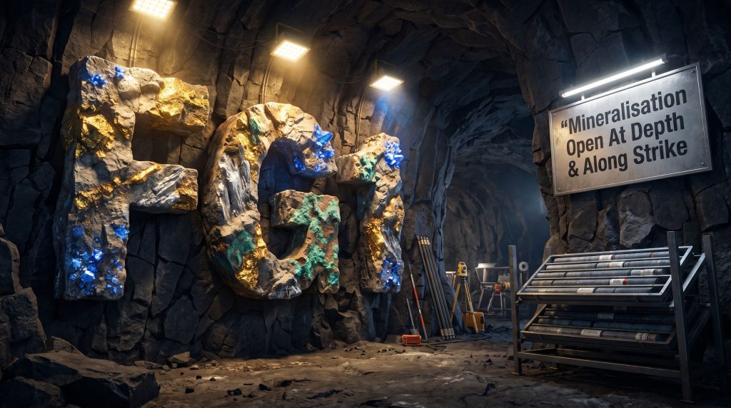FLYNN Gold Ltd-FG1-Mineralisation open at depth underground mine scene