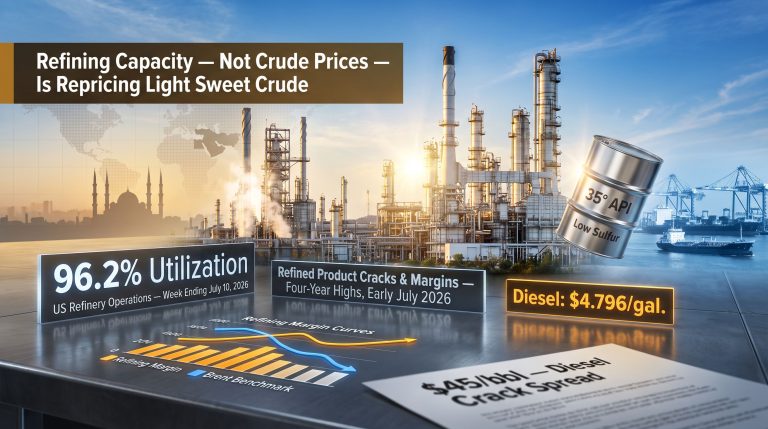 Refining capacity constraints and light sweet crude premiums infographic