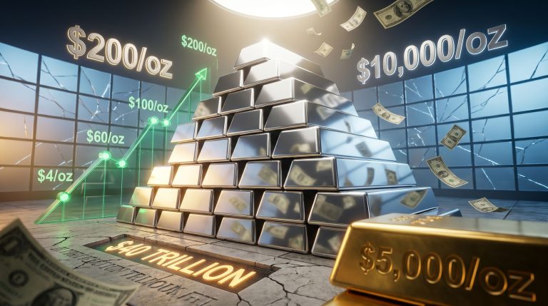 Peter Schiff silver to $200 and dollar collapse graphic