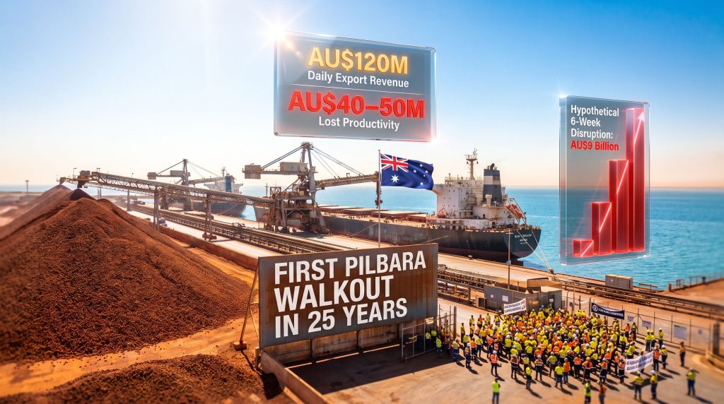 BHP strike in Port Hedland export disruption scene