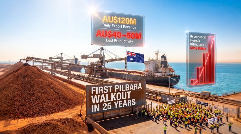 BHP strike in Port Hedland export disruption scene
