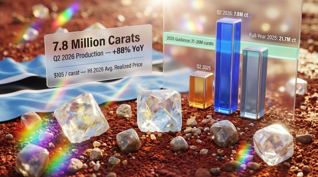 De Beers Rough Diamond Production & Prices 2026