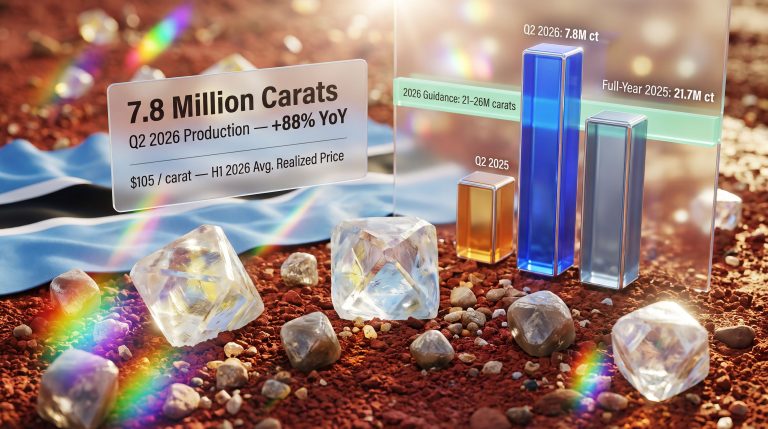 De Beers Rough Diamond Production & Prices 2026