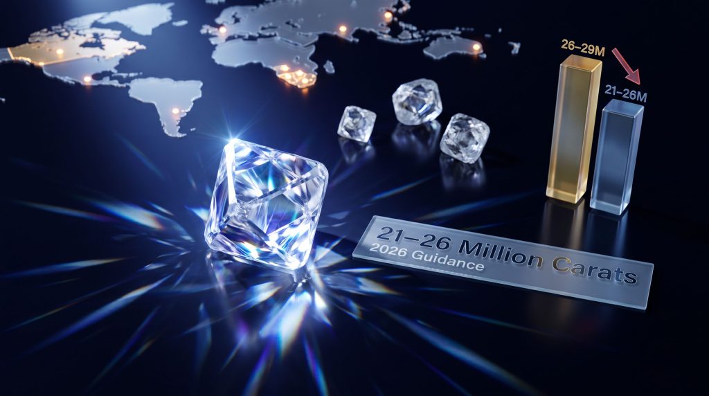 De Beers diamond production slowdown chart and diamonds