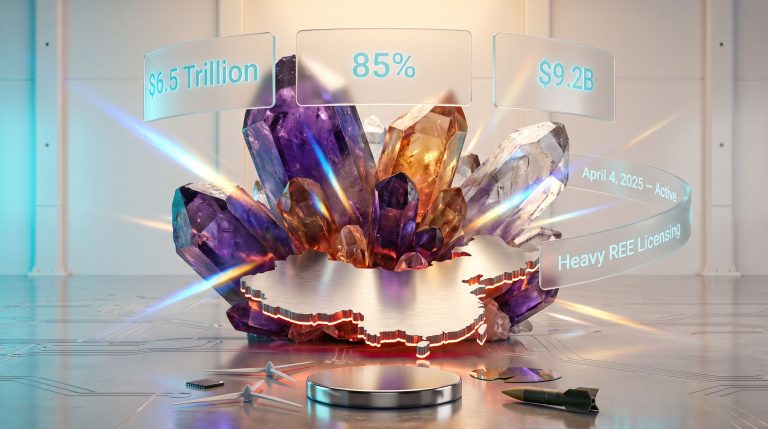 China rare earth export curbs infographic with crystals