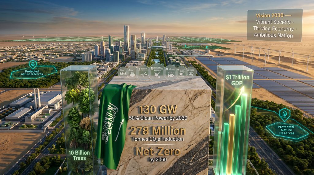 Saudi Arabia Voluntary National Review Vision 2030 sustainability infographic