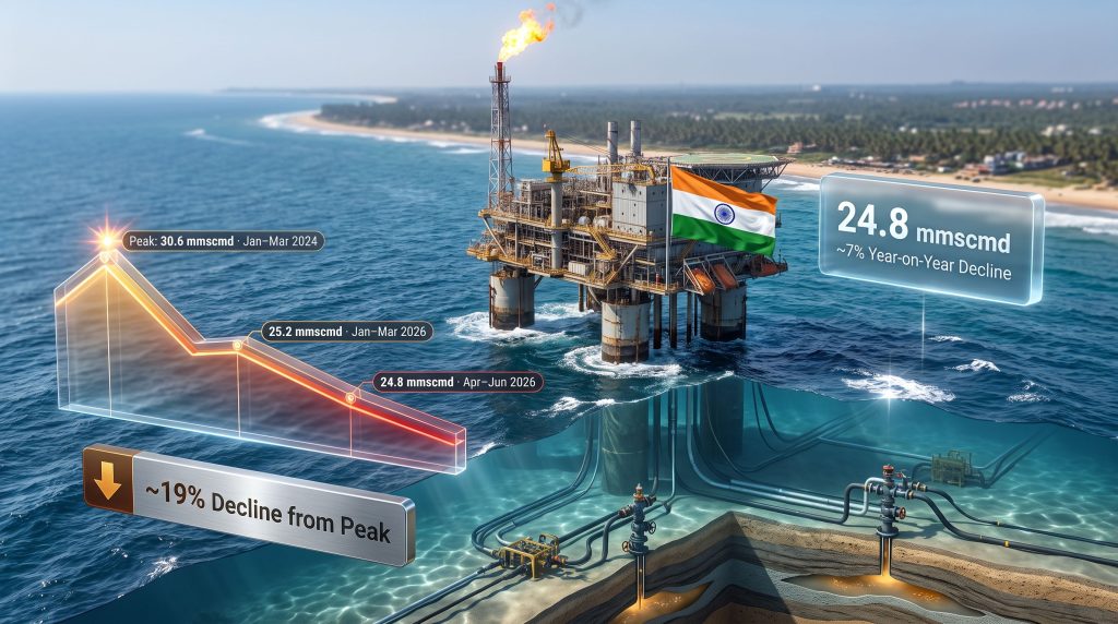 Reliance BP KG-D6 gas output falls 7% infographic