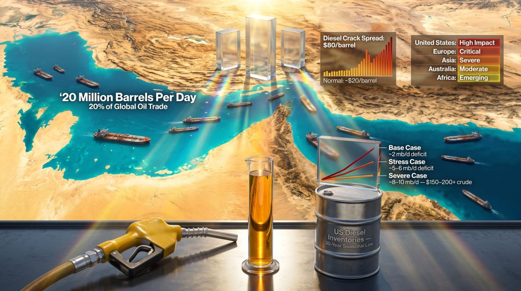 Hormuz closure and diesel shortages infographic map