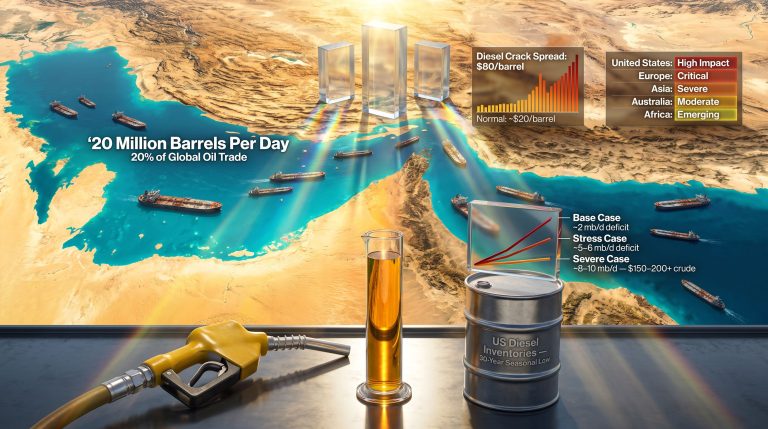 Hormuz closure and diesel shortages infographic map