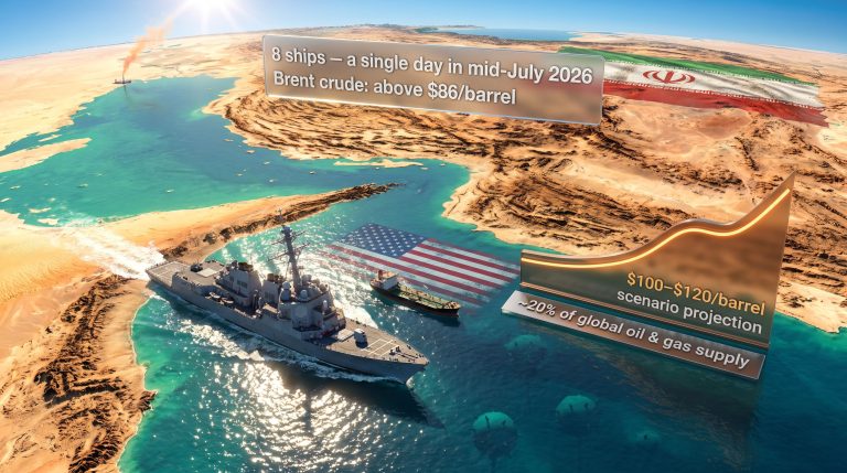 US and Iran Strait of Hormuz conflict map illustration