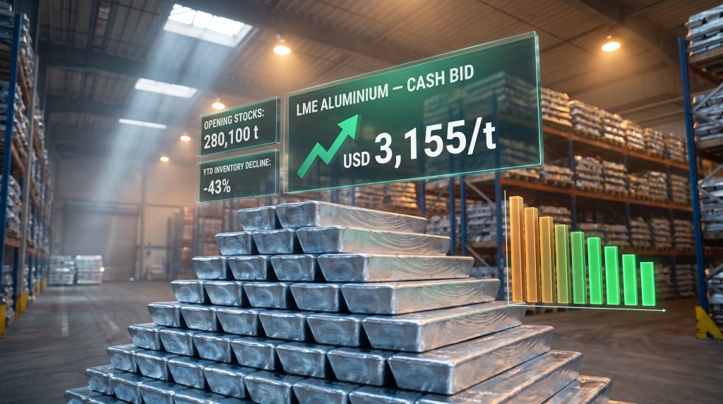 LME aluminium price recovers as stocks slip warehouse chart
