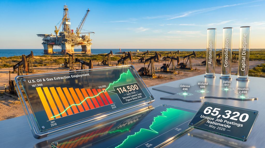 USA oil and gas workforce drops from May to June chart