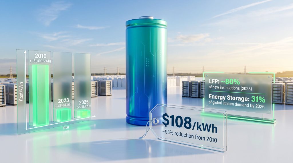 lithium battery storage dominance cost decline infographic