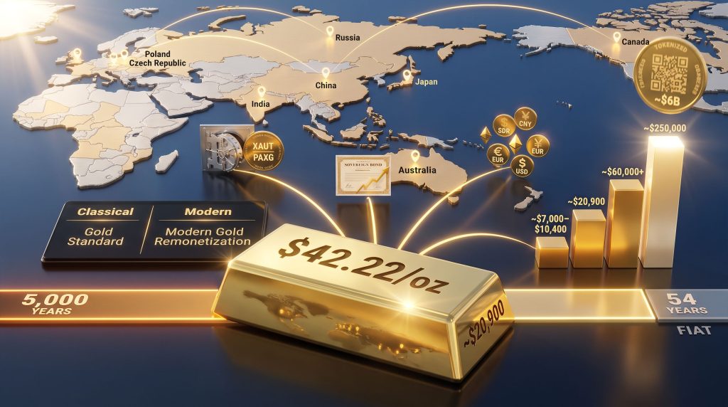Gold remonetization global map and price chart